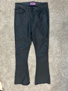 Edikted Black Coated Flare Pants Faux Leather Look High Rise Jeans M